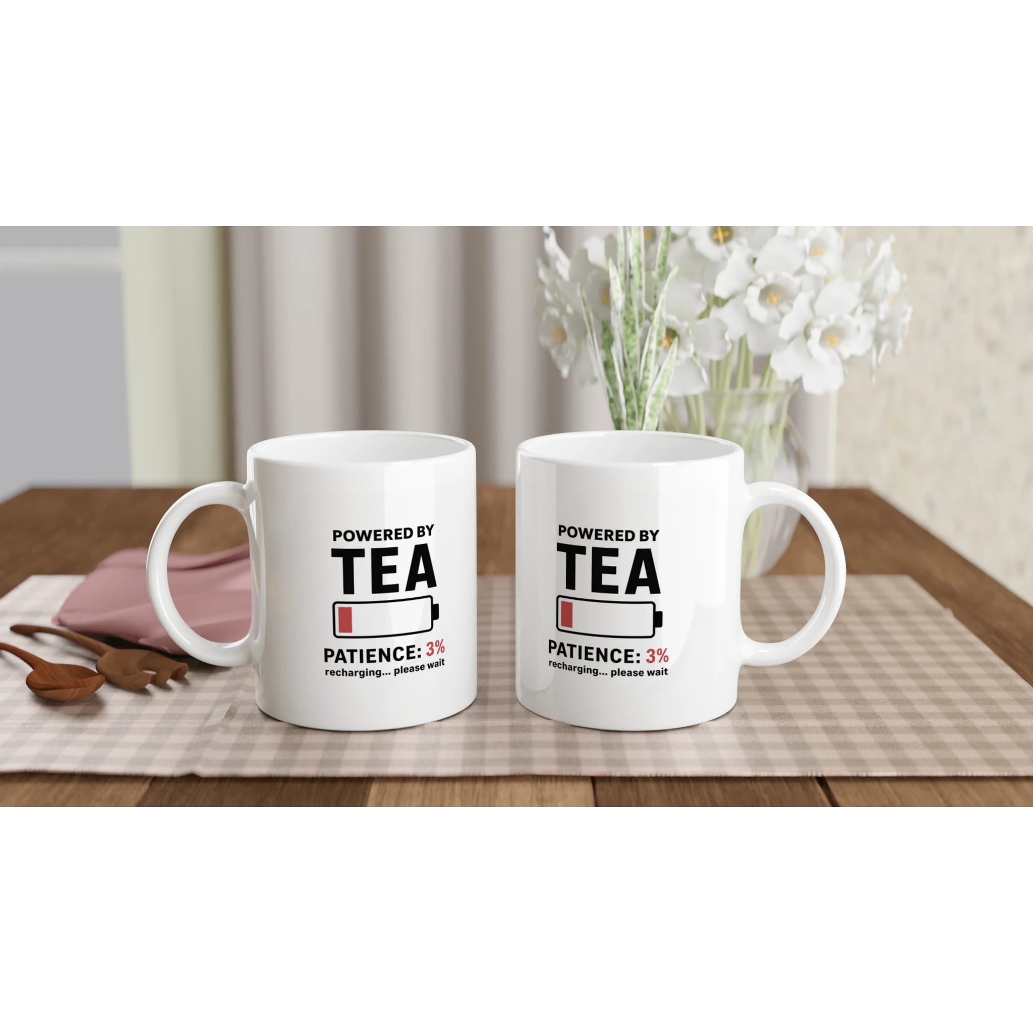 Funny tea mug for women with patience low battery design