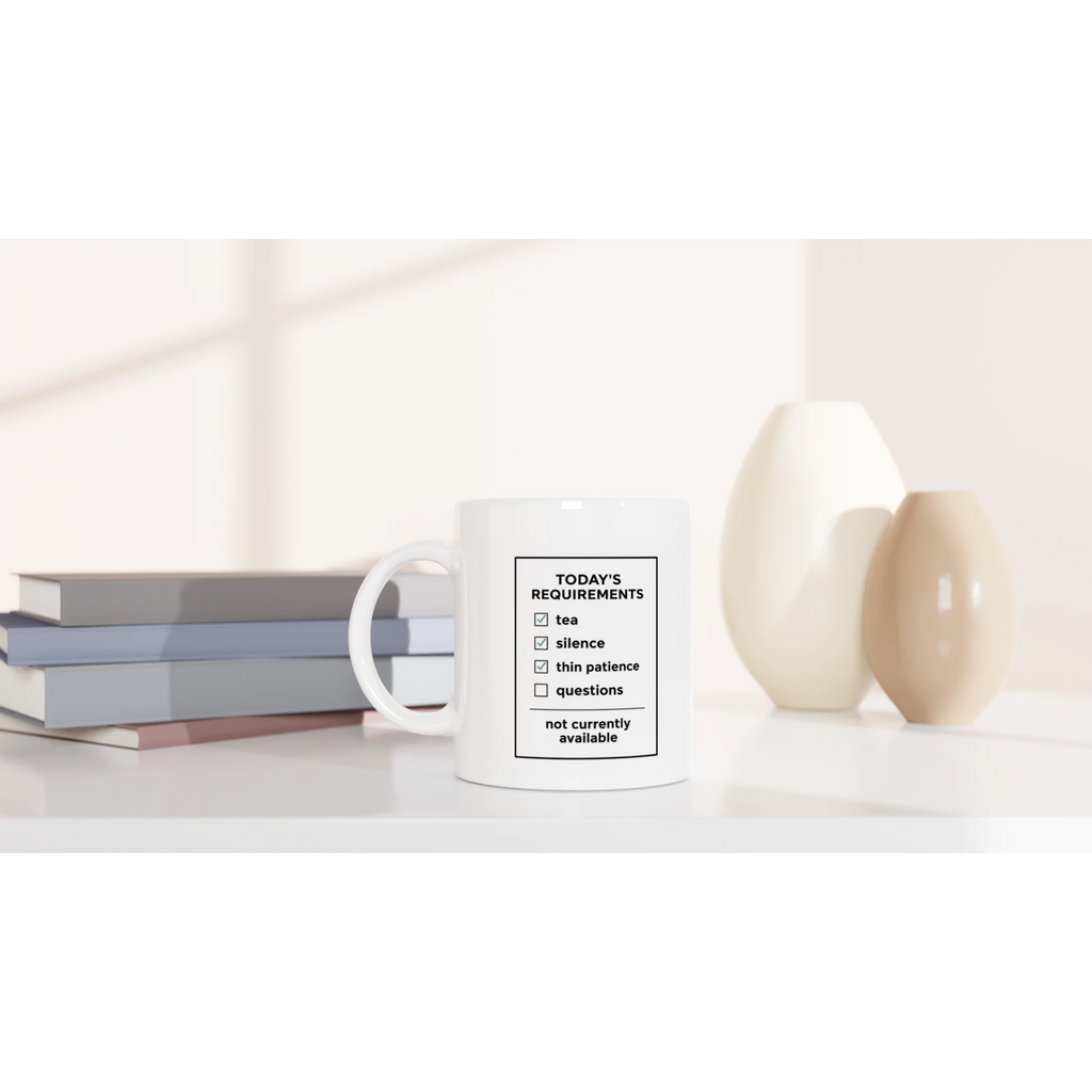 Funny tea mug with tea silence thin patience checklist design