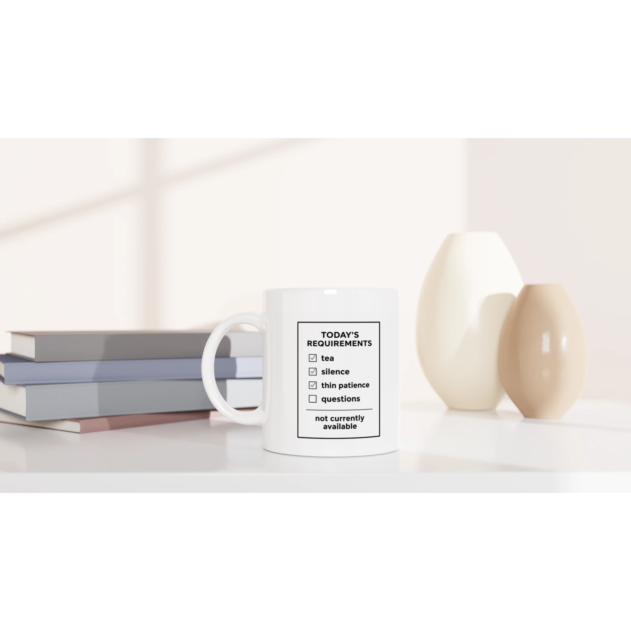 Funny tea mug with tea silence thin patience checklist design