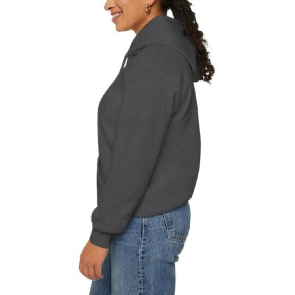 UK womens hoodie dark heather slogan side