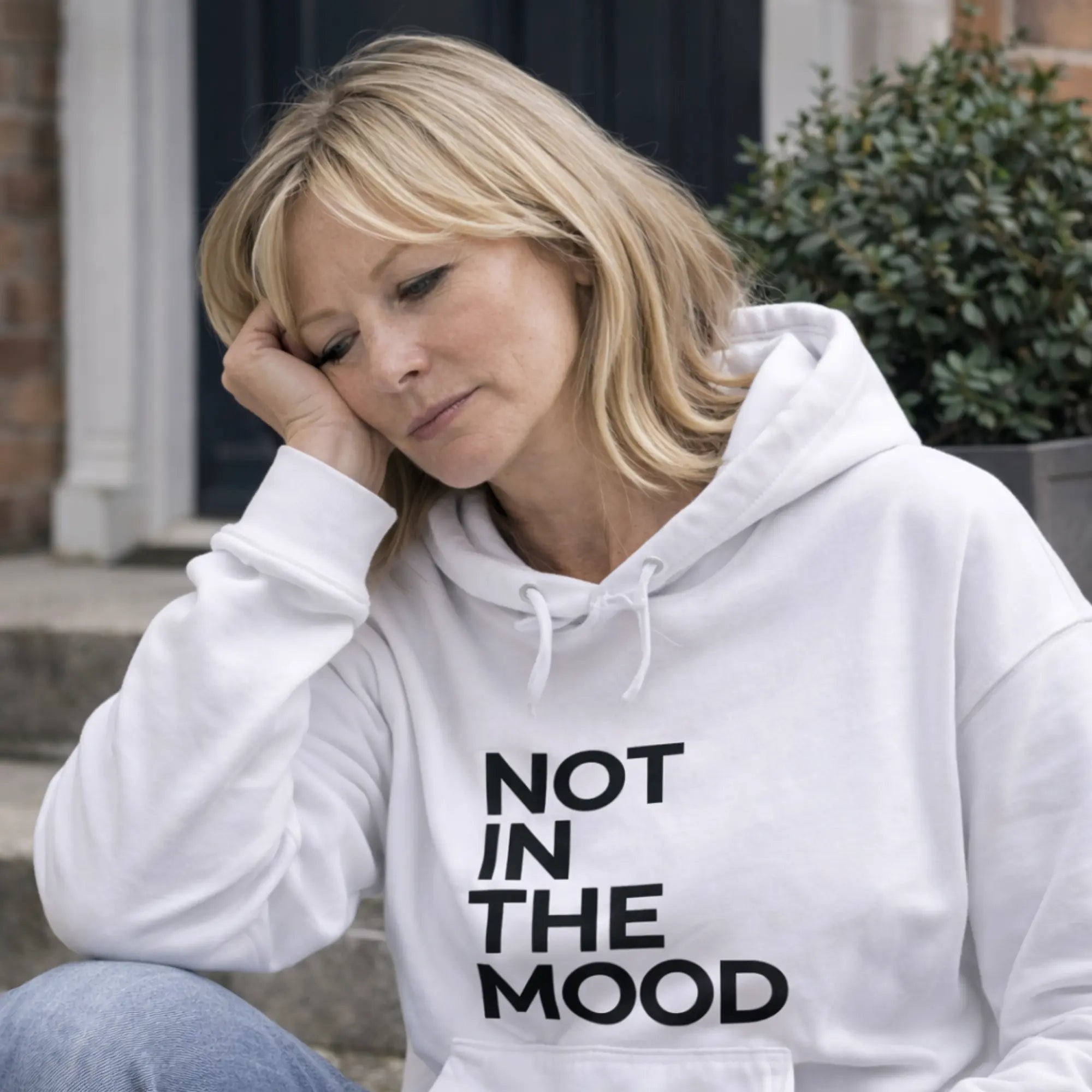 tired mood slogan hoodie womens comfy white hoodie uk