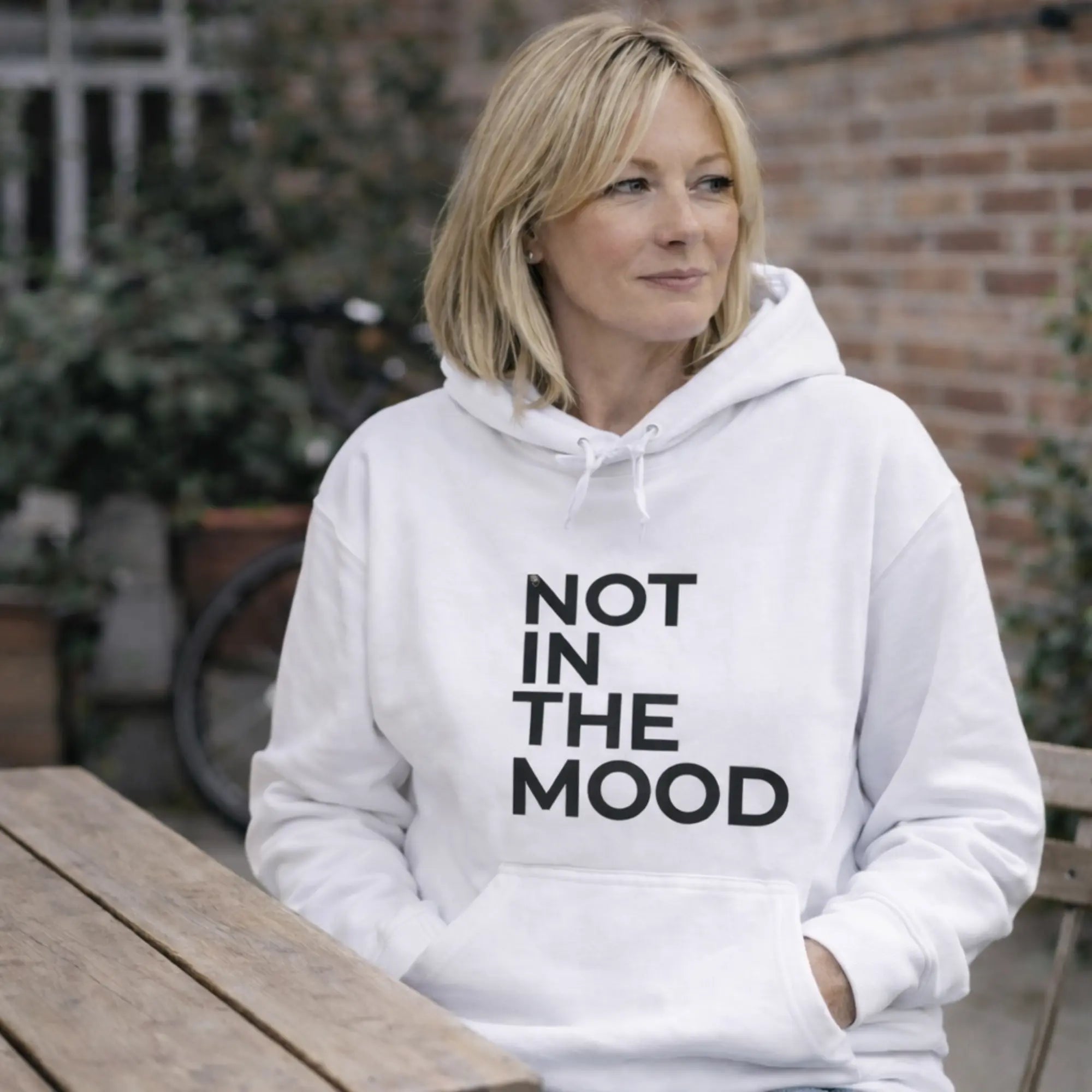 not in the mood hoodie cosy white womens hoodie relaxed lifestyle