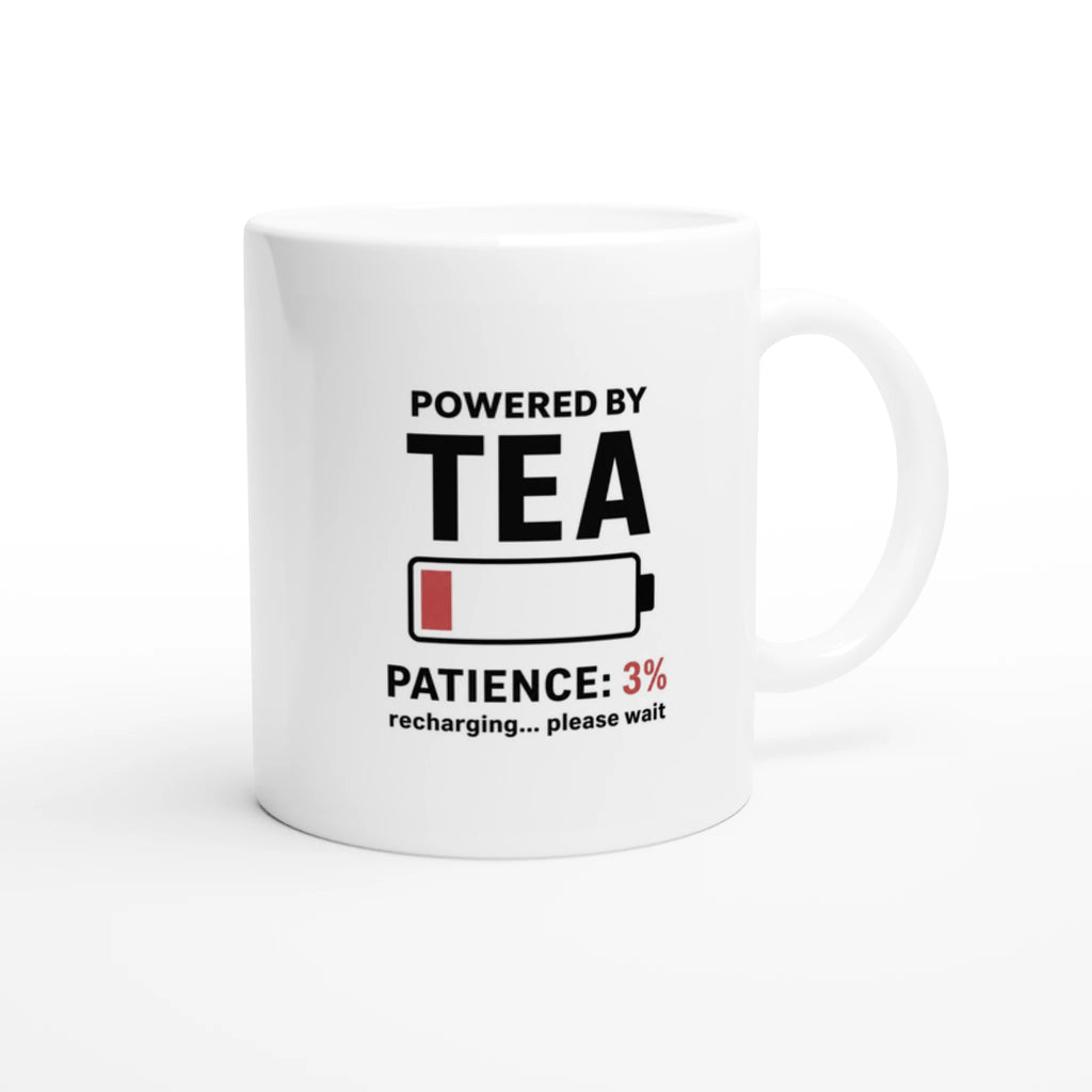 Powered By Tea low battery mug printed on both sides