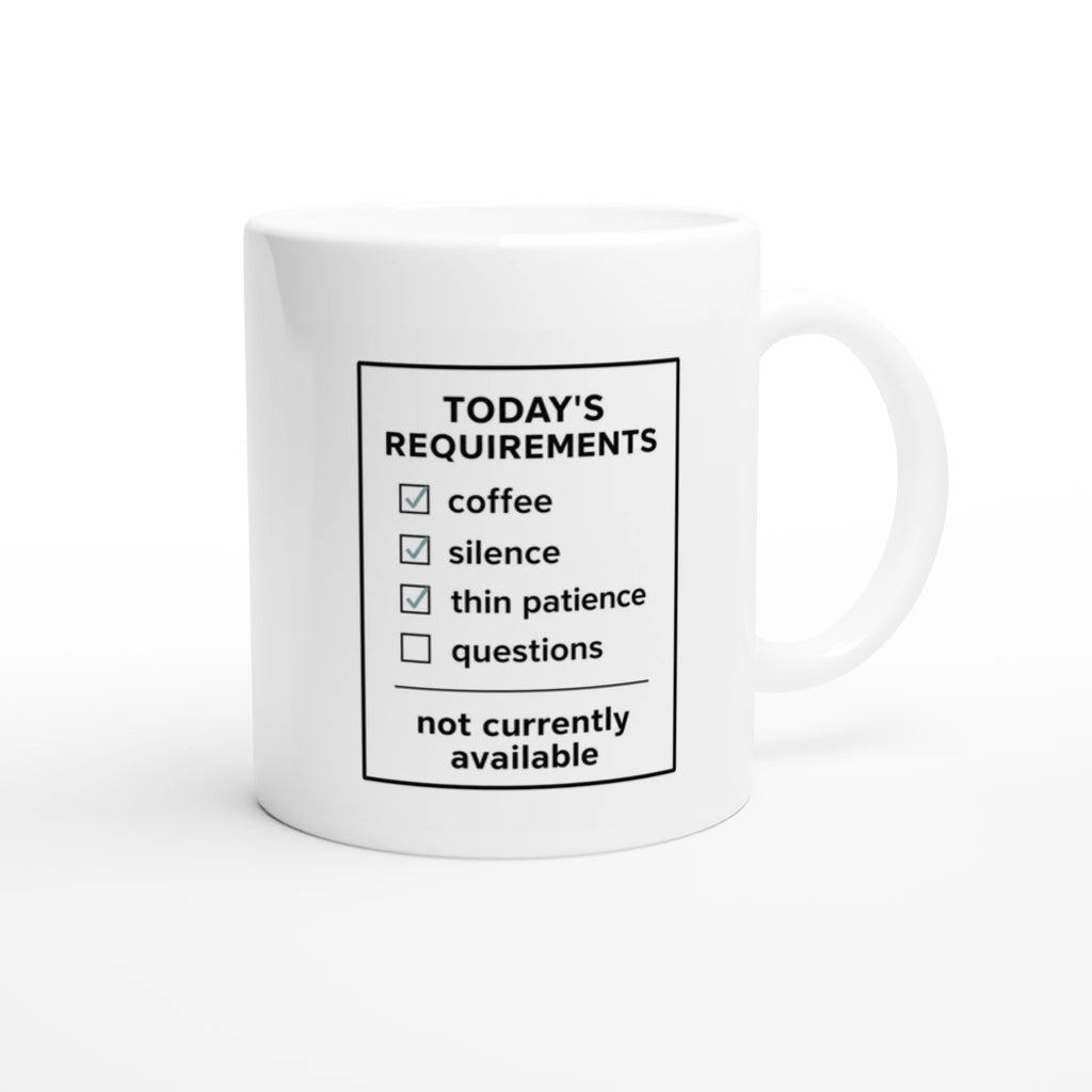 Today’s Requirements Coffee mug printed on both sides