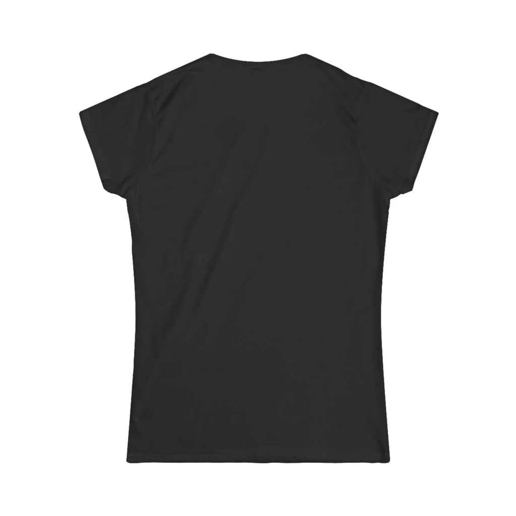 womans black tee back view