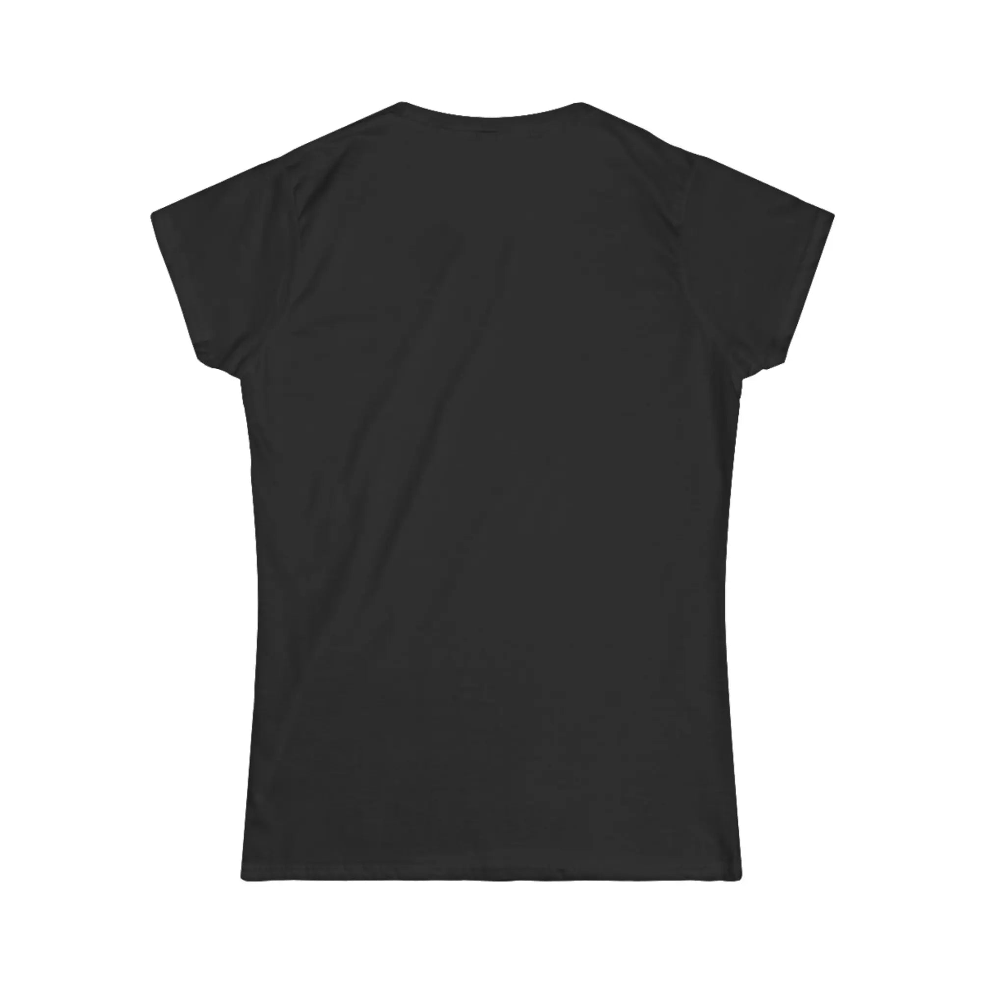womans black tee back view