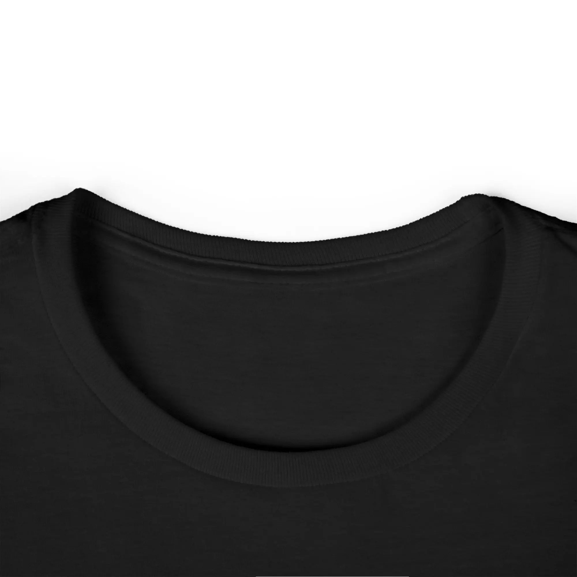 womans black tee neck close up